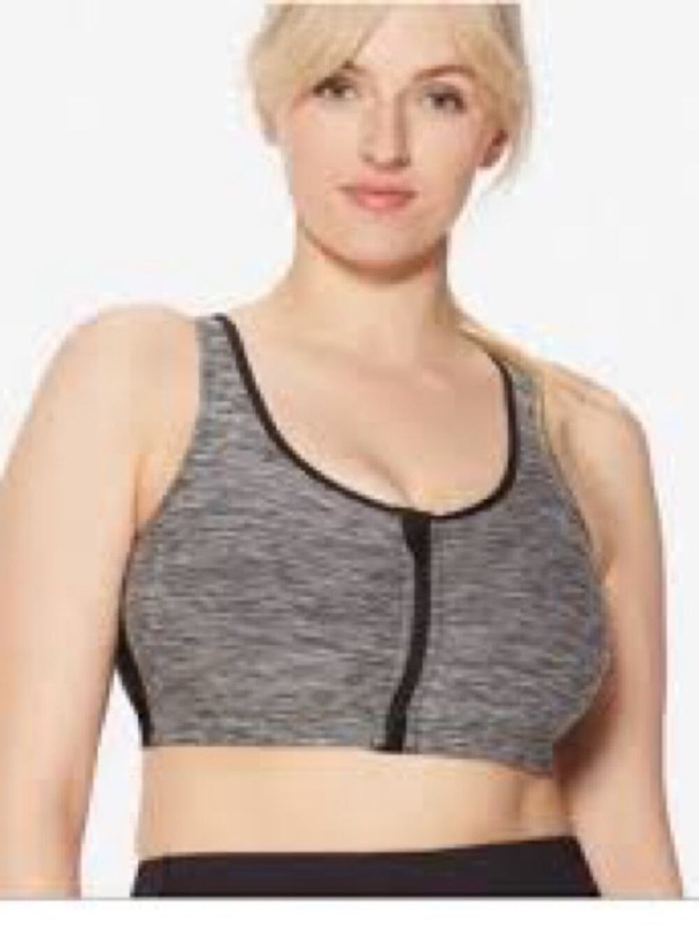 Ruby Ribbon Zip Front Sports Bra Gray Space Dye Racerback Supportive Activewear